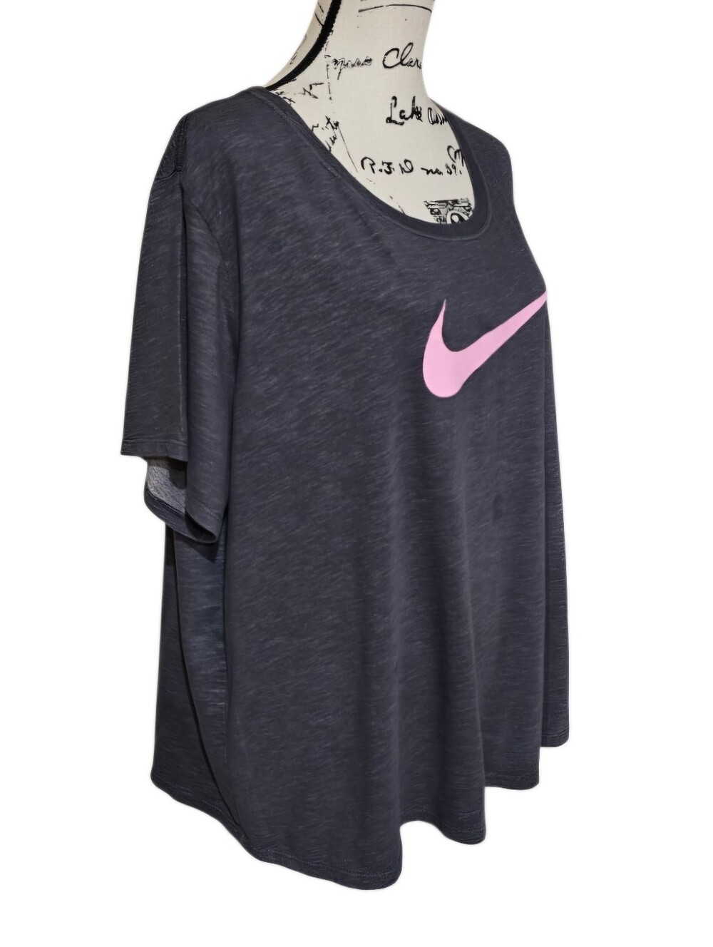 Nike Boxy Tee in Dark Gray with Pink Swoosh - Picture 3 of 7